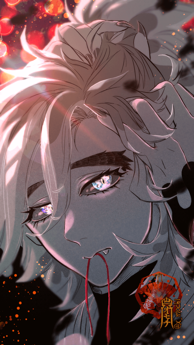 童磨 童磨 まだ十二鬼月でもなく 瞳に刻印のないただの縦瞳孔時代に夢を込めました 山神のオモチ のイラスト