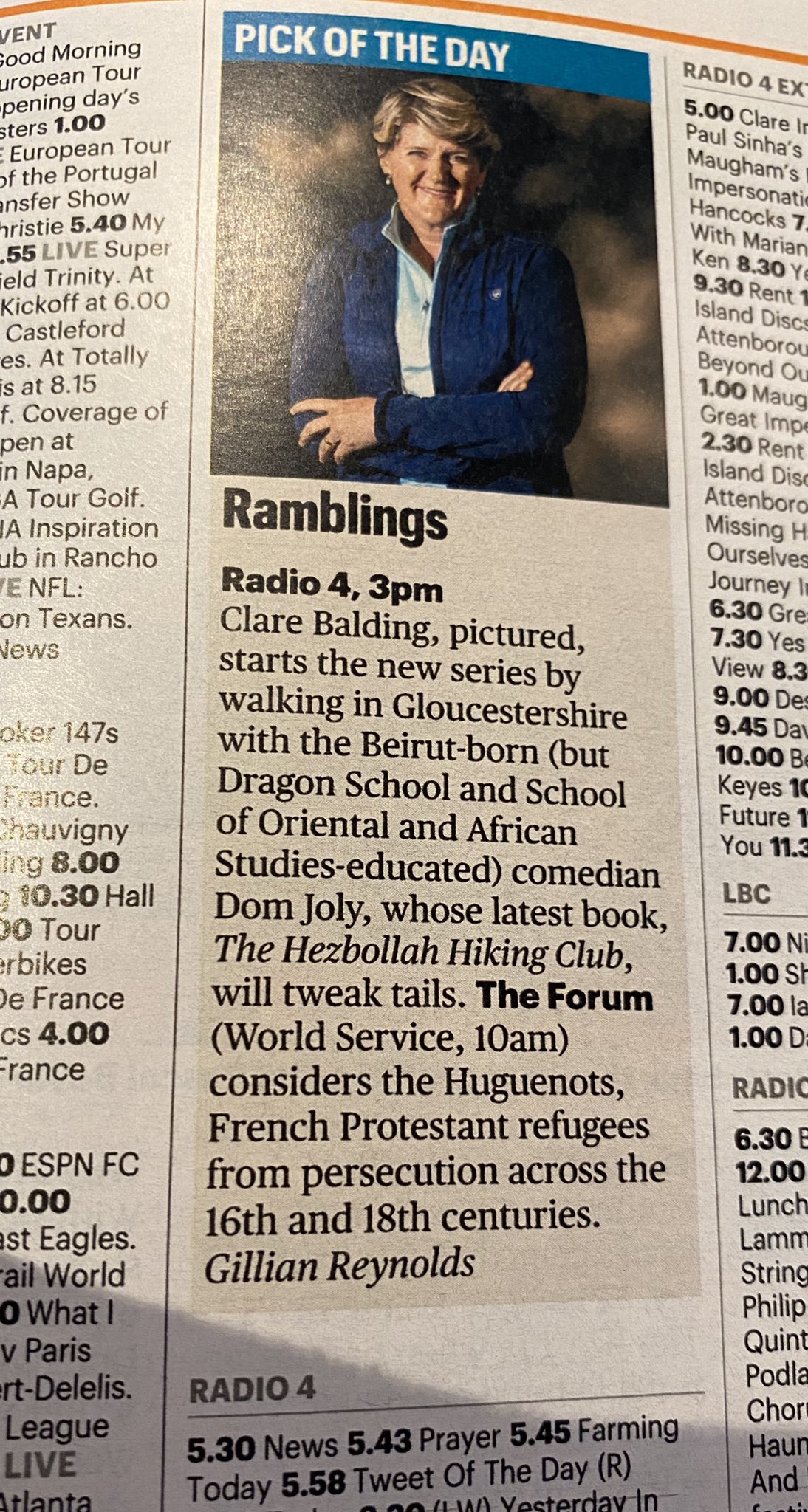 Clare Balding 💙 on Twitter: "Ramblings is back on @BBCRadio4 this Thursday  at 3pm and then on BBC Sounds whenever you feel like listening. Thank you  to the Sunday Times for reminding