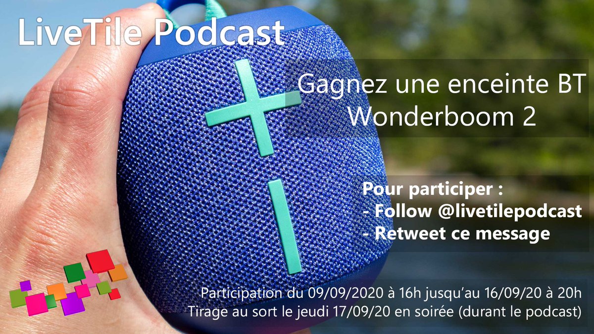 livetilepodcast's tweet photo. 🎁#Concours🎁
Pour la rentrée, LiveTile vous fait gagner une enceinte Bluetooth Wonderboom 2 ! A vous de jouer !

Pour participer : 
✅Follow @livetilepodcast 
✅#RT ce tweet 
📅TAS le 17/09 https://t.co/xeiZ8nmHel