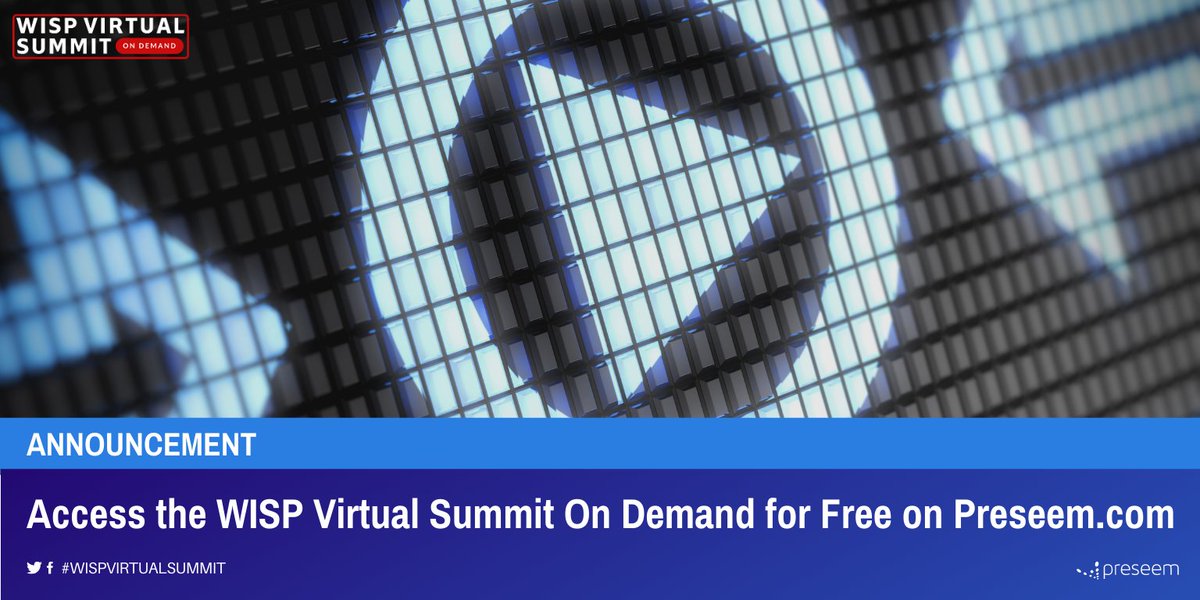 preseem's tweet image. You can now get access to the WISP Virtual Summit On Demand! Enjoy exclusive content from the first-ever WISP Virtual Summit—anytime, anywhere, for FREE!

Start watching by going to hubs.ly/H0vQ1_70 

#FixedWireless #WISPVirtualSummit #WISPVirtualSummit2020