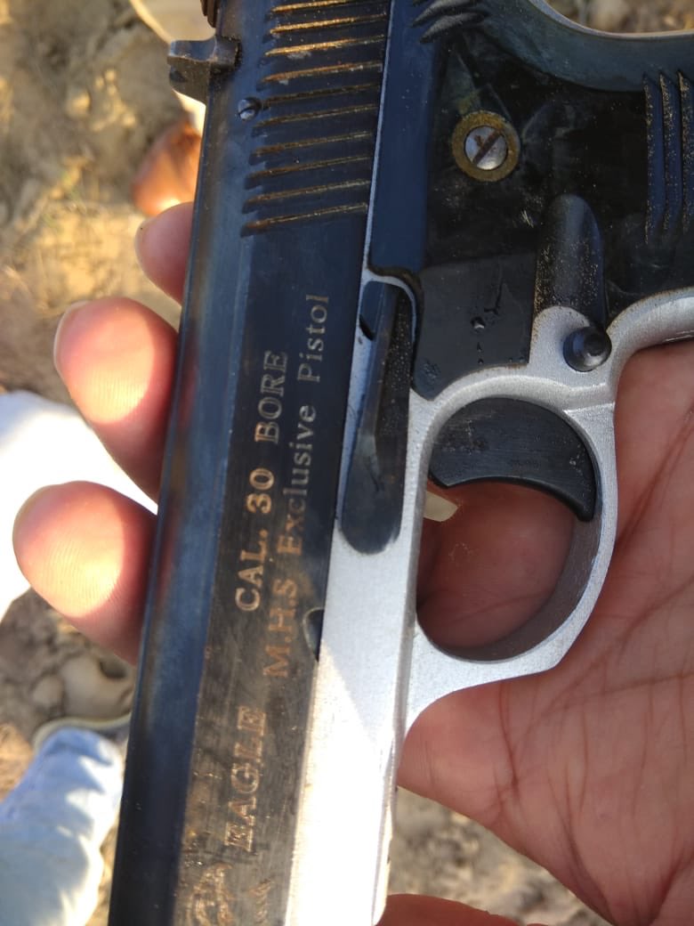 Items recovered along with bodies of 2 slain Pakistani intruders. One identified as Shahbaz Ali. Pistols - 2, Mag 4, Amn 28 rounds, Narcotics/drugs 8pkts(approx 8kg), Night vision device 1 (with 2 cells extra), Pak Currency Rs 13000, Pistol cover- 1, Knife small 1, Wallet 1.