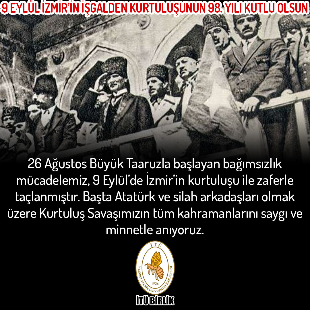 9 Eylül İzmir’in işgalden kurtuluşunun 98. yılı kutlu olsun.
#izmir #9eylül