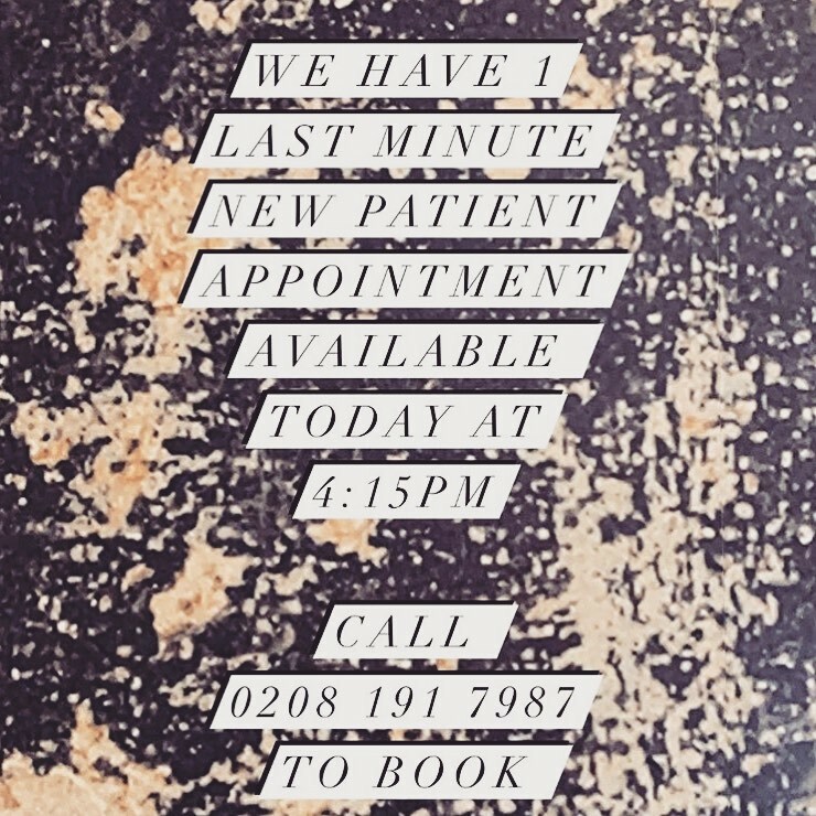 hapticchiro's tweet photo. 1 last minute new patient slot available today at 4:15pm - message us or call us on 0208 191 7987 to book 💚💚💚💚

#chiropractor #london #lastminute https://t.co/70iqiEXZdX https://t.co/Sva0xHkeqb