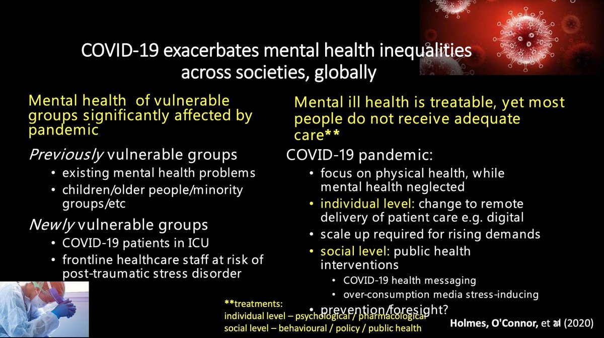 At  #IoMHconf2020 Emily Holmes is highlighting the multidisciplinary research priorities COVID-19 call for action that she led, which was published in  @TheLancetPsych back in April  https://doi.org/10.1016/S2215-0366(20)30168-1