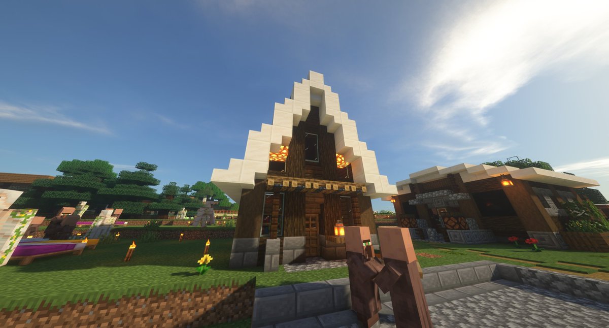 こまち 村人の家1つ目完成っ ぎゅっと詰め込んだ1rだけど 可愛い作りに出来ました マイクラ マイクラ建築 マインクラフト Minecraft