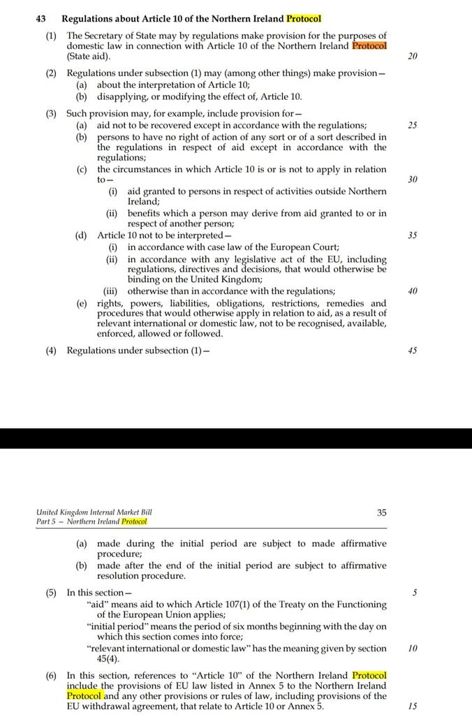 Next, the State aid clause is more blatant, stating that the minister can disapply the State aid Article in the NI Protocol, and can also block the jurisdiction of the CJEU and Commission decisions over State aid based on the protocol.