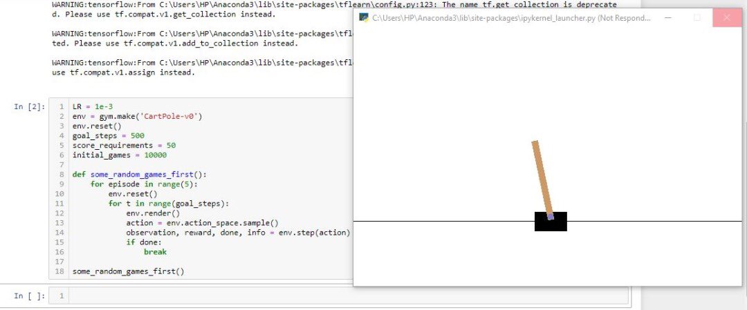 SamAlpheus's tweet photo. Day 57: Intro - Training a neural network to play a game with TensorFlow and Open AI. @DataScienceNIG
Installations:
pip install opencv-python
pip install gym
pip install tflearn
#DSN70DaysOfML
#AIBootcamp2020
#MachineLearning
#Python3 https://t.co/Smdin2zGZv