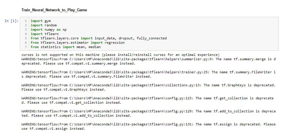 SamAlpheus's tweet photo. Day 57: Intro - Training a neural network to play a game with TensorFlow and Open AI. @DataScienceNIG
Installations:
pip install opencv-python
pip install gym
pip install tflearn
#DSN70DaysOfML
#AIBootcamp2020
#MachineLearning
#Python3 https://t.co/Smdin2zGZv