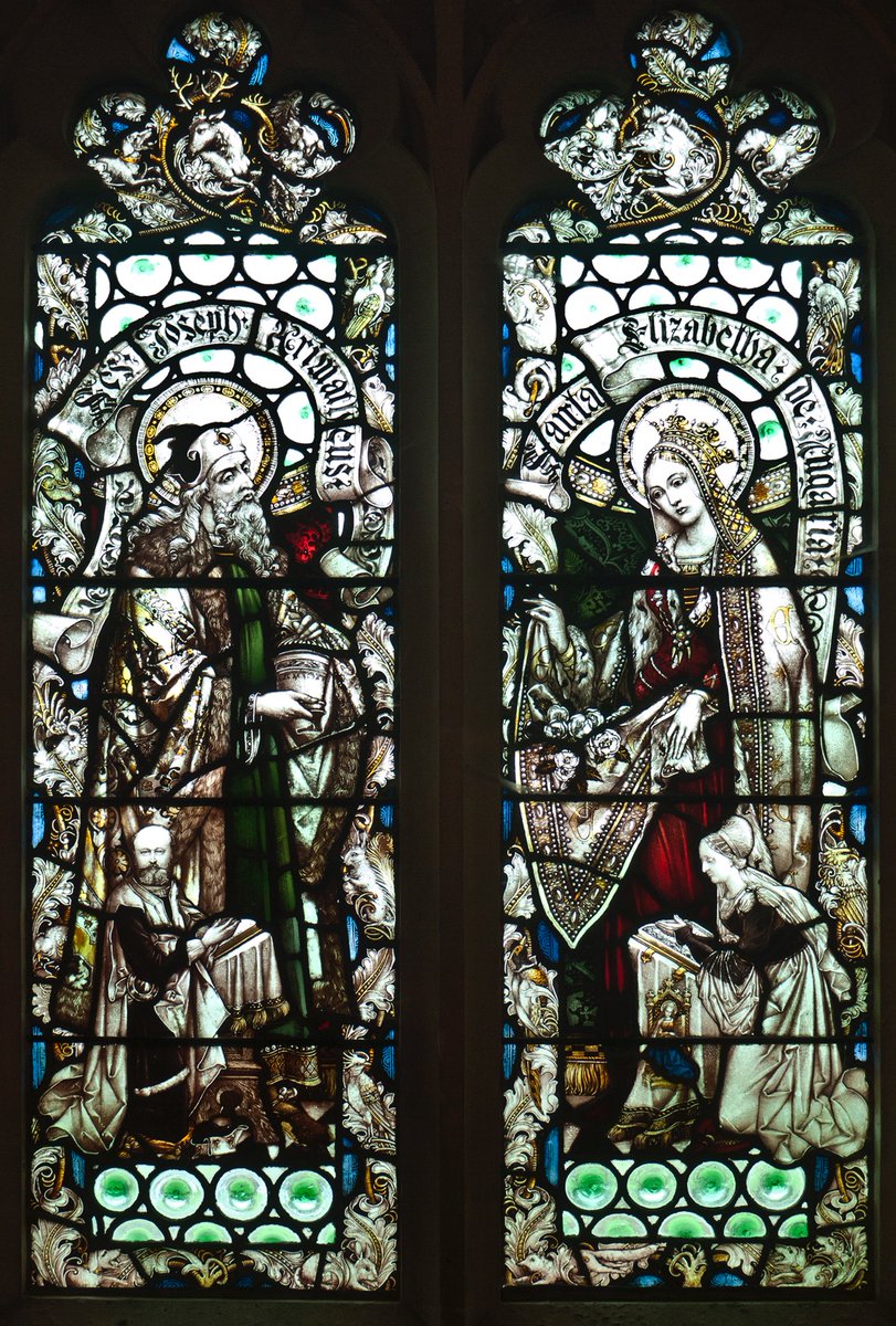 #SeptemberSaints #stainedglass #animalsinchurcheshour St Joseph of Arimeathea & St Elizabeth of Hungary surrounded by borders of animals & birds. Lovely window by F.C. Eden at Semley #Wiltshire