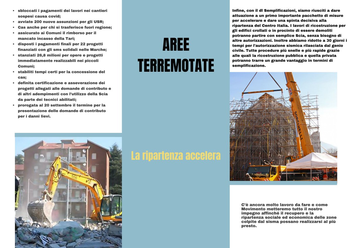 In un anno nonostante l'emergenza Covid il governo grazie al fondamentale ruolo propulsivo del #Movimento ha compiuto diversi passi in avanti sulla strada della ricostruzione post #sisma 2016. Voglio sintetizzare qui alcuni degli obiettivi concretizzati