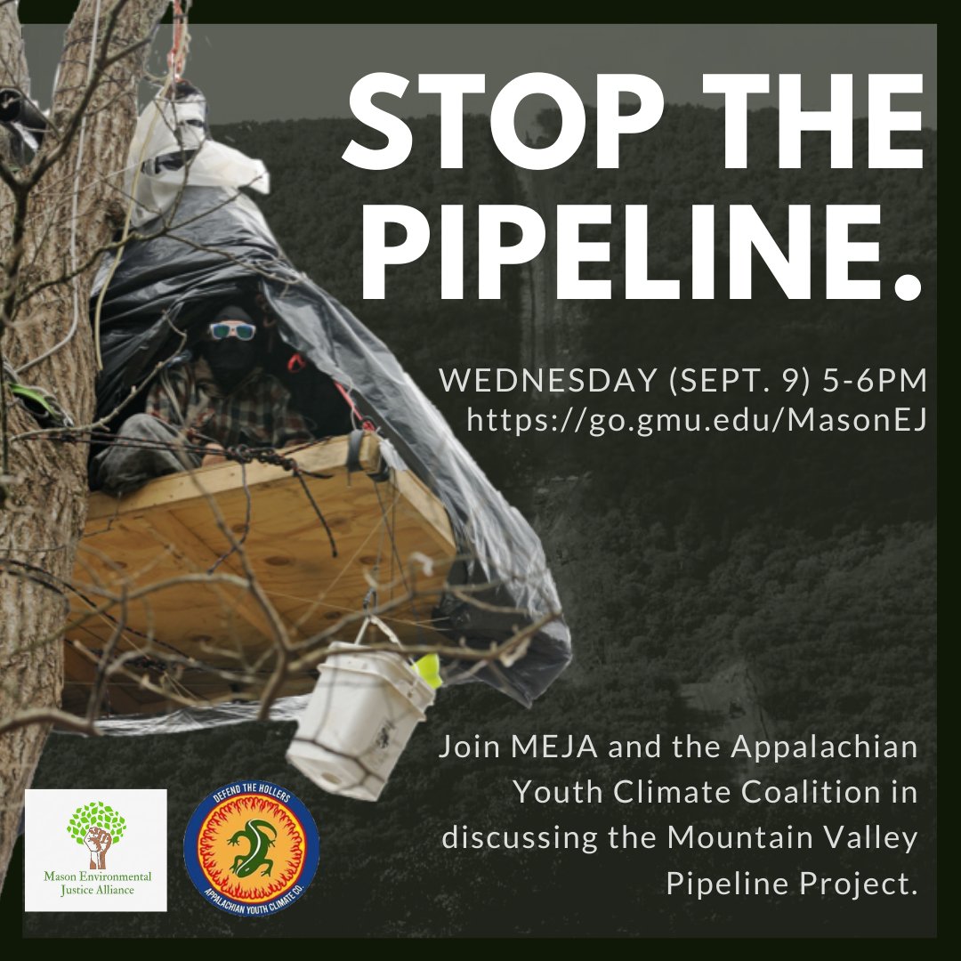 seja_gmu's tweet photo. Happy Wed everybody! Join in at 5 pm tonight to hear from @AppYouthCo about their organization and anti-MVP organizing. We will be taking a few action items as a group, including walking through the process of filing a FERC public comment to #stoptheMVP. See you all later! https://t.co/GvDwqcUUzQ
