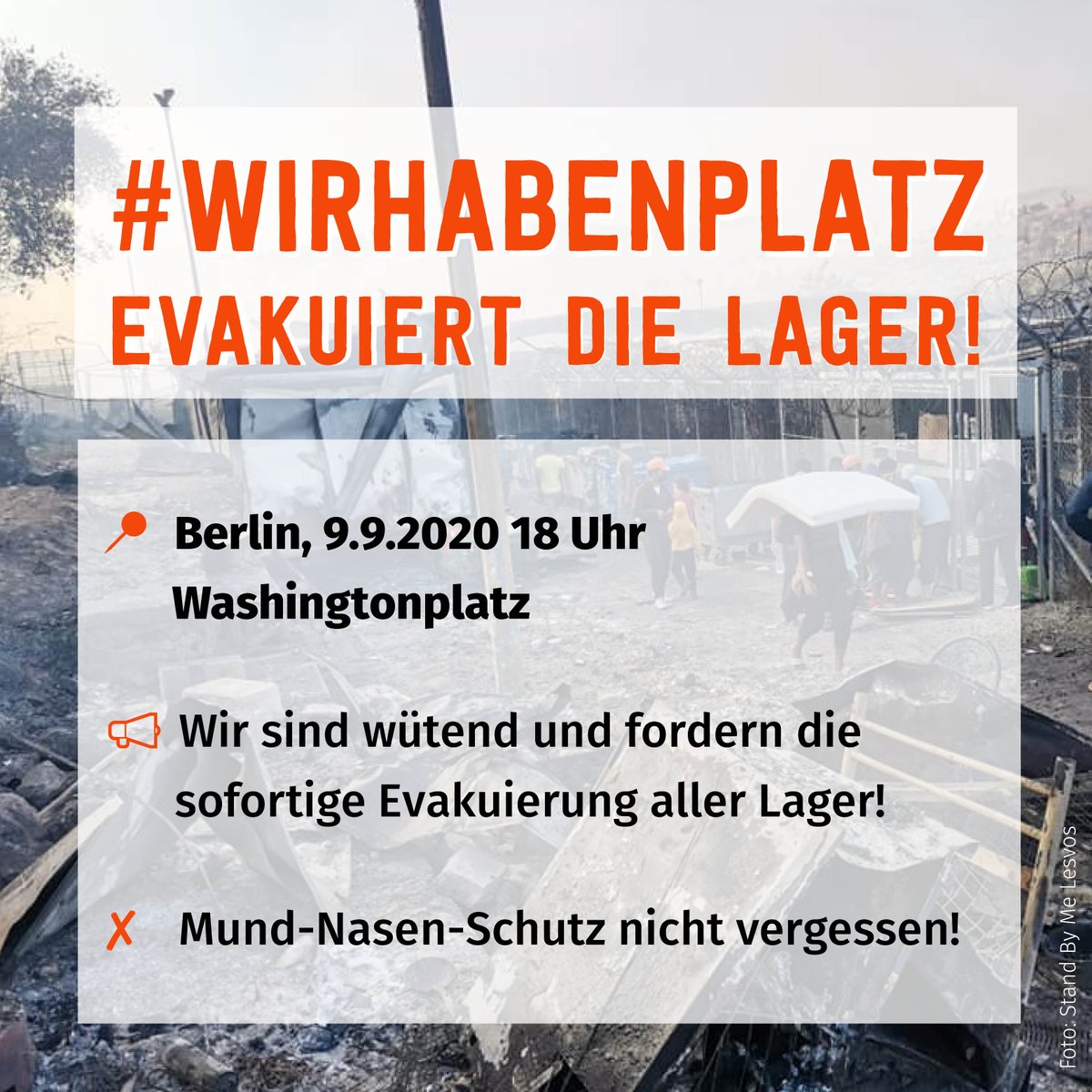 Unteilbar_'s tweet photo. 📢📢📢Kommt zur Demo heute abend in Berlin - 18.00 Washingtonplatz (nicht wie zunächst angekündigt am Kanzler*innenamt) &amp; lasst uns laut sein für die sofortige Evakuierung aller Lager!

#WirHabenPlatz 
#dreizehntausend 
#LeaveNoOneBehind https://t.co/SOBWdOKNla