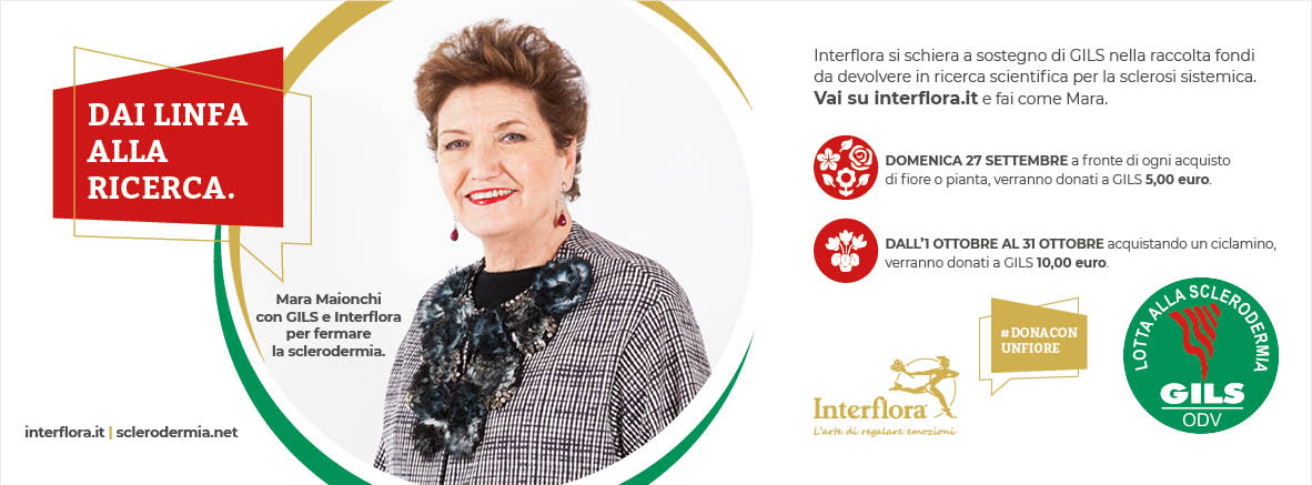Interflora e Mara Maionchi si schierano con il GILS per la raccolta fondi da devolvere alla ricerca sulla sclerodermia/sclerosi sistemica. Il 27 Settembre #DONACONUNFIORE su interflora.it