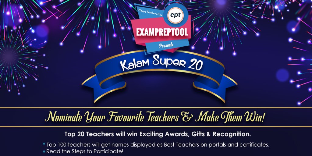 exampreptool's tweet photo. Nominate Your Favourite Teacher for #KalamSuper20 using link 👉https://t.co/kYn7VpGNe9 

Download App &amp; Login as student
And, Nominate your teacher for exciting awards, prizes, recognition and much more.

#exampreptool #kalamsuper20 #doubtsolving #appforstudents #appforteachers https://t.co/8zPqZChIGy