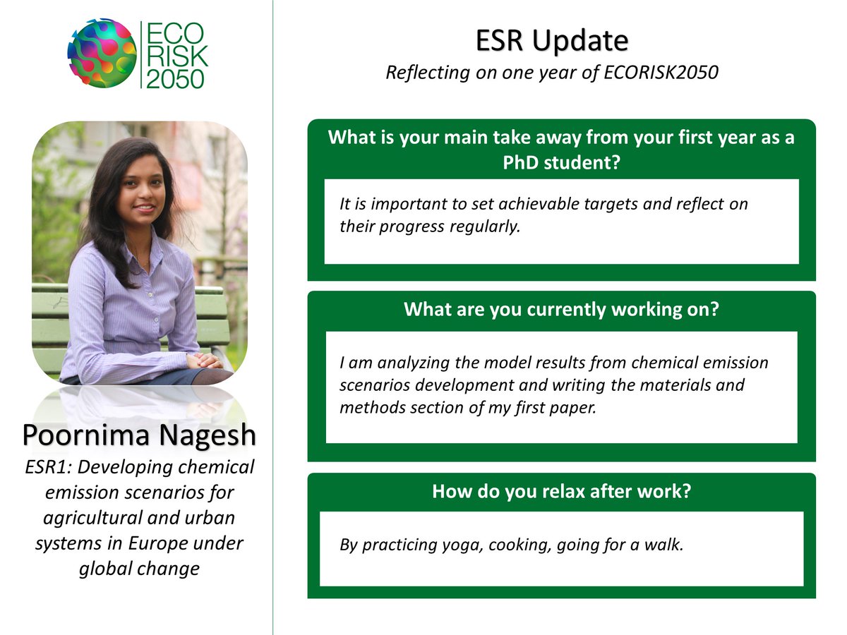 One year of #ECORISK2050: we think it is time for an #ESRupdate

<a href="/poornima_nagesh/">Poornima Nagesh</a> from @UUCopernicus is the first one to share her experience during her first year with us.