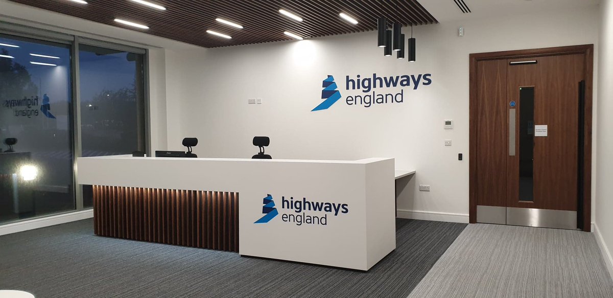 apssGroup's tweet photo. The finished look for the new reception area at @HighwaysEngland. Our joinery team have done a fantastic job with the desk and ceiling panels and it gives a really unique look. https://t.co/ijNnDjcWzj