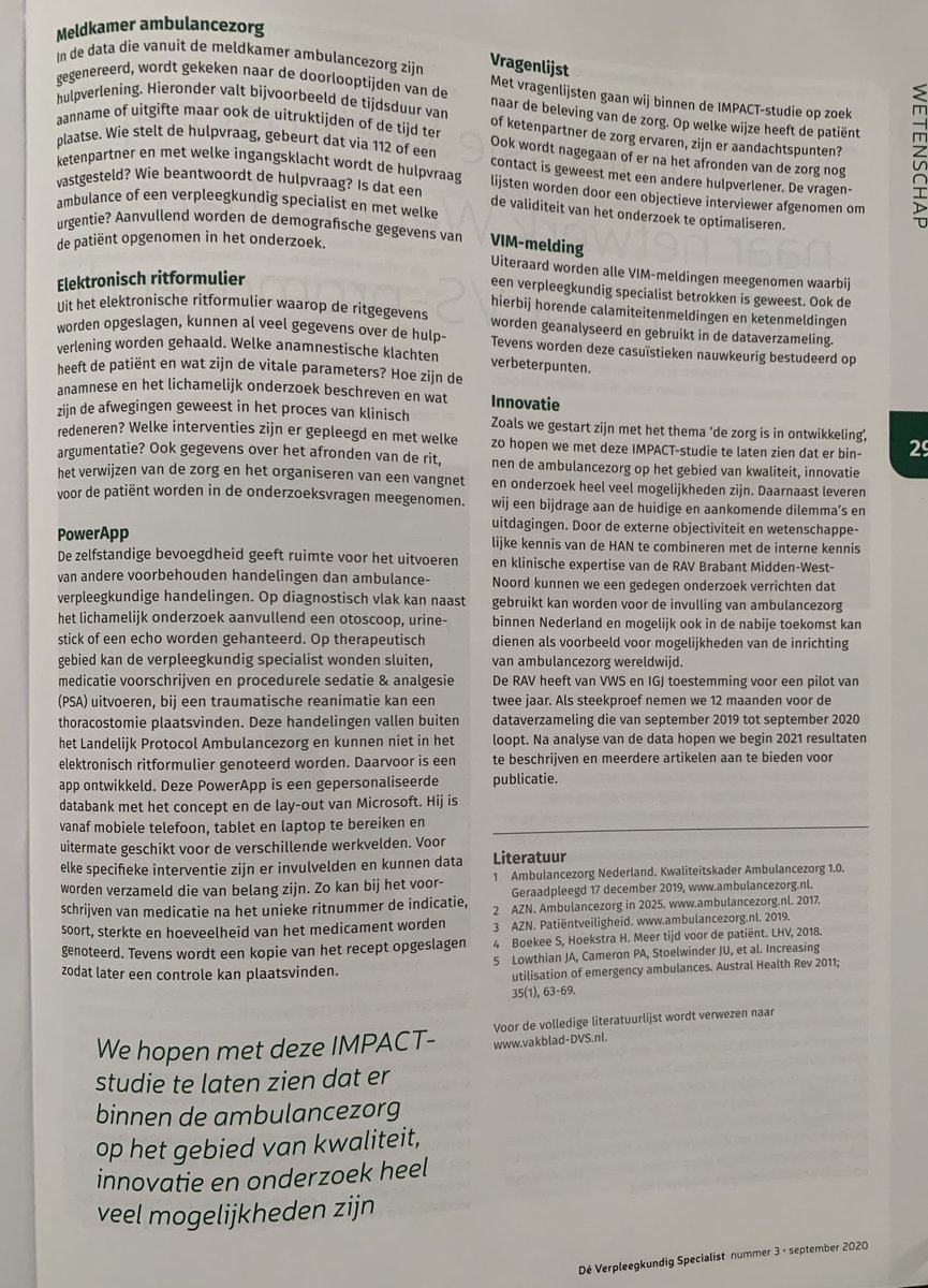 AmbuVsaz's tweet photo. @venvn_ambulance @venvnvs Mooie publicatie #IMPACT @RAVBrabantMWN in Vakblad de Verpleegkundig Specialist @Fontys resultaat door samenwerking! https://t.co/h0jzz1x7jA