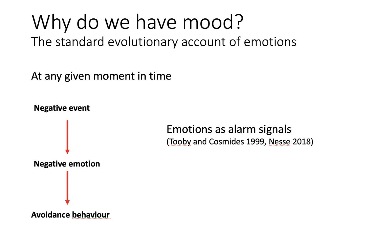 Mood has distinct characteristics:-integration over time (past info incorporated into how we feel)-resting state dysphoria (low levels of stimulation impact on mood)-mood stability (we regularly return to same baseline mood) @argStringaris at  #IoMHconf2020