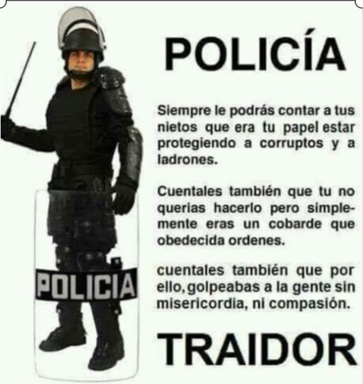 PascaGuerrero's tweet photo. #PoliciaCriminal

La policía Nacional en Colombia es un aparato represivo, delincuente y asesinos

Los gobernantes son cómplices de sus actos, porque en lugar de sancionar ejemplarmente, justifican sus delitos, son condecorados y premiados. 

Trabajan con bandas delincuenciales. https://t.co/qaTmK9Ijll