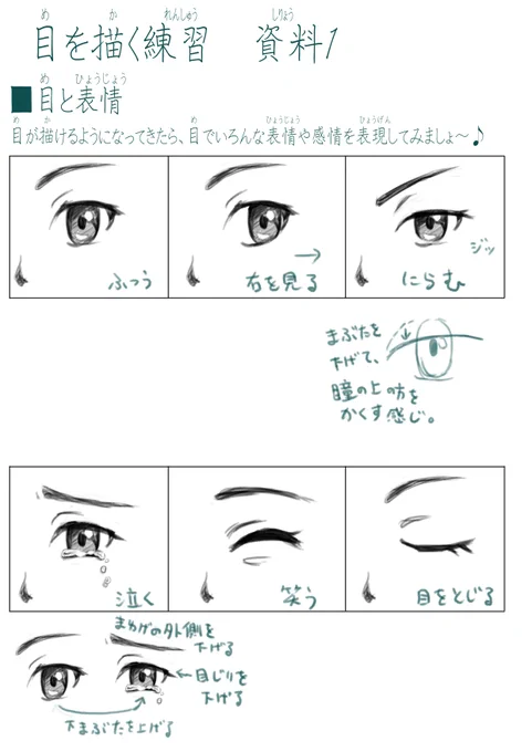 お絵描き教室オンライン、今日も楽しく完了しました(^^先週の「リアルな目」に続いて、今日は目の表情の練習画像1～3枚目は自作の資料。4枚目は授業終わり際にある生徒さん(小3女子)が描いてくれた謎生物。だれこれw#宮前区 #お絵かき教室 