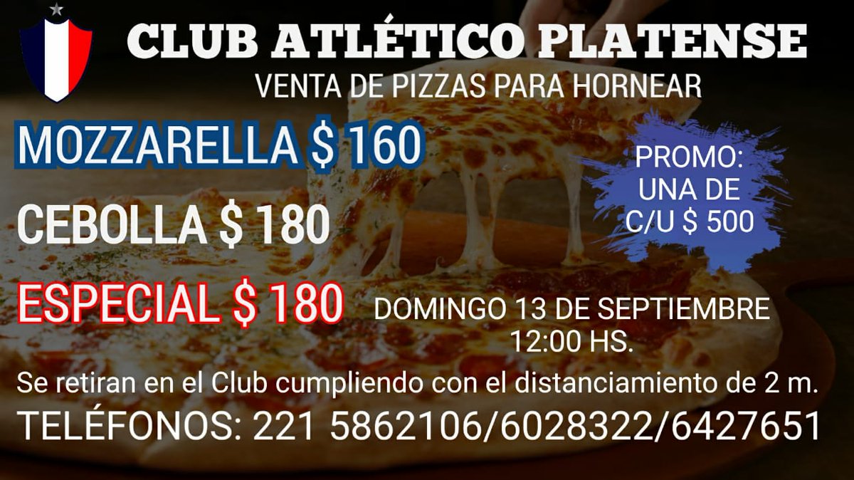 VOLVIERON LAS TRICOPIZZAS 🍕

¿Qué esperas para reservar tu promo? $500 nada más!!!! Sino, elegí la que quieras y la retiras el 13/9 a las 12:00hs por el Club.

#VamosTense 💪