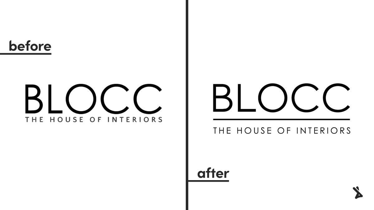 wearegreyrabbit's tweet photo. BEFORE AND AFTER🐰- Our wonderful interior design client BLOCC INTERIORS wanted an uplift to their logo. We already loved their original, but knew with some slight adjustments it could look even better than before. It’s the little things that make the difference! #greyrabbit https://t.co/xQPMcLZUbF