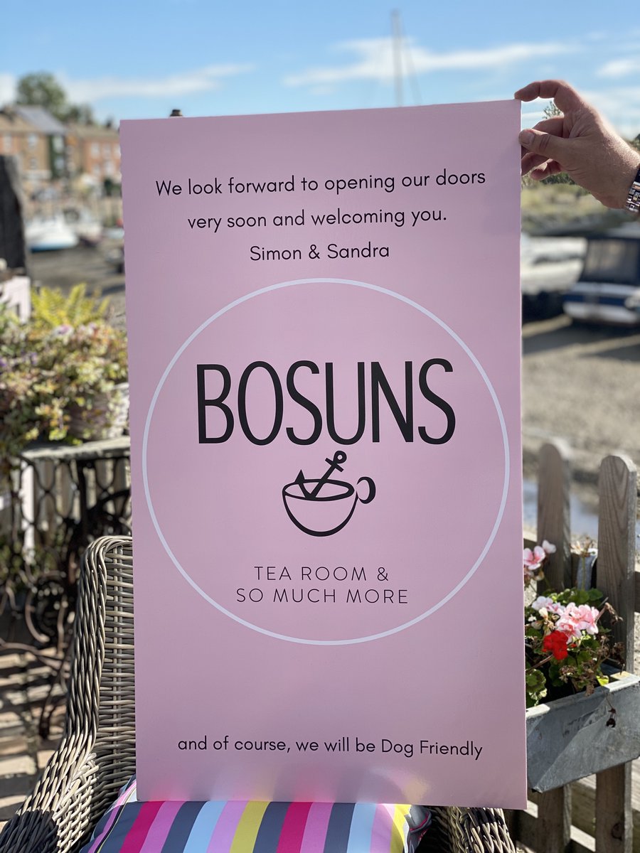 BosunsQ's tweet photo. And so it begins! A new twitter account for our new tea room. Big thanks to @HandyPrints for making up our board to go in the window. We love it. #queenborough #kent #bosunsofqueenborough #tearoomandsomuchmore https://t.co/7sevFfbRHC