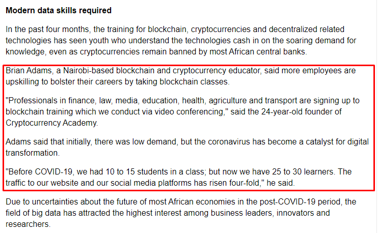 Crypto_Academy_'s tweet photo. "Pandemic lock down leads to innovative tech opportunities reshaping professions" Including Blockchain and Cryptocurrencies.
See what our C.E.O Brian Adams had to say.
https://t.co/uhbe8ygTEs
Thank You @chinafrica1
#pandemic #41R #Blockchain #cryptocurrencies https://t.co/YQiebWQMt6