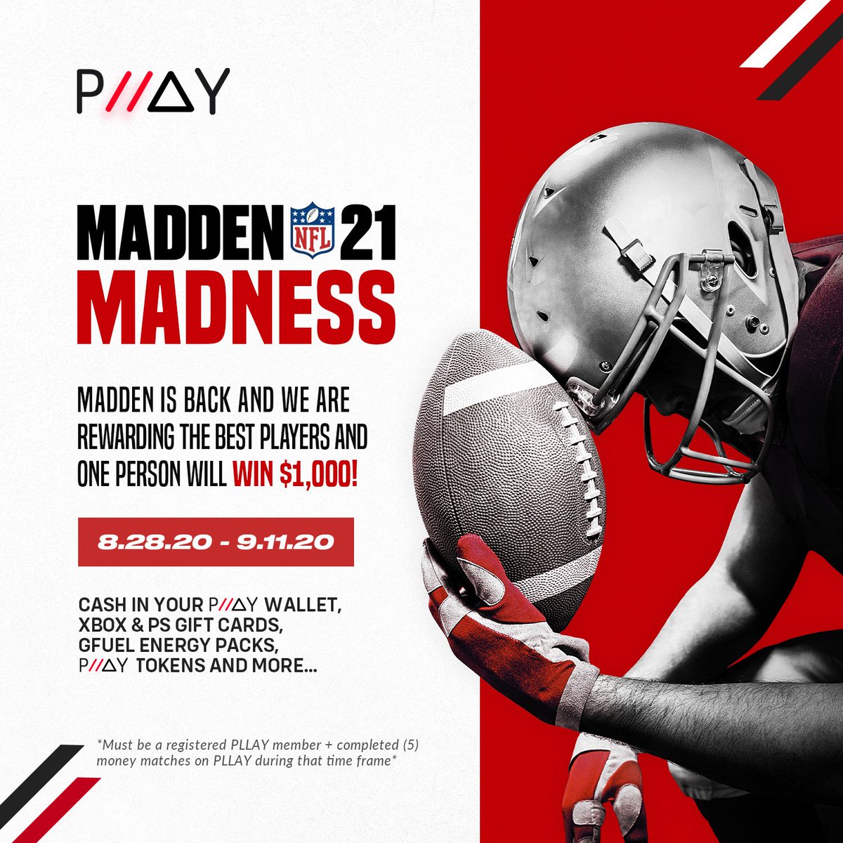 We got the giveaways LIT for our #pllay members! Complete 5 or more money matches and get hooked up! Winners chosen daily! #gamer #XboxSeriesX #gaming #Madden21 #nfl