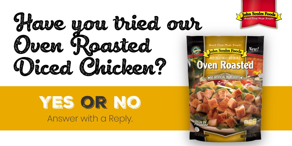 souleskitchen's tweet photo. #MustTry! Our Oven Roasted Diced Chicken is a healthy #GlutenFree option. Great for #mealprepping!
🔥 Calories: 90 Per Serving
⭐️ Total Fat: 2.5g Per Serving
💪 Protein: 18g Per Serving
Learn More: https://t.co/D0stXoklth
#JSFTryIt #Protein #Dinner #Lunch #QuickMeals https://t.co/t6nDQPfu4G