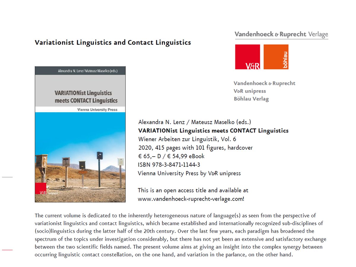 ACDH_OeAW's tweet photo. #Buchtipp und #Musthave für Linguisten: Alexandra N. Lenz u. Mateusz Maselko brachten die neue Publikation (u.a. #openaccess) heraus: "VARIATIONist Linguistics meets CONTACT Linguistics" https://t.co/qF61NQZayJ #variationist #contactlinguistics @MundART1 @sfb_dioe @sauer_verena https://t.co/Y5nFpaOzuQ