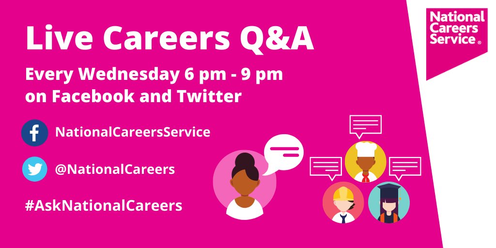 JCPJobsPlusMore's tweet photo. Our colleagues at @NationalCareers hold a live careers Q&amp;A every Wednesday. Join them between 6pm and 9pm for free careers, education, jobs, and apprenticeship advice. #JobSearch https://t.co/D3KoUBRqj0