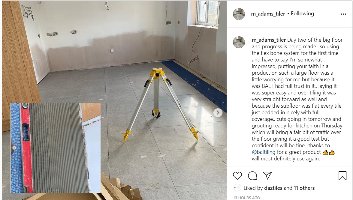 BALtiling's tweet photo. Loving this review of BAL Flexbone 2Easy floating uncoupling mat from @m_adams_tiler !!
#tiles #tiling #uncoupling #Flexbone #BALtiling #systemsolution #trusted #failsafe https://t.co/8NdRJu4upE