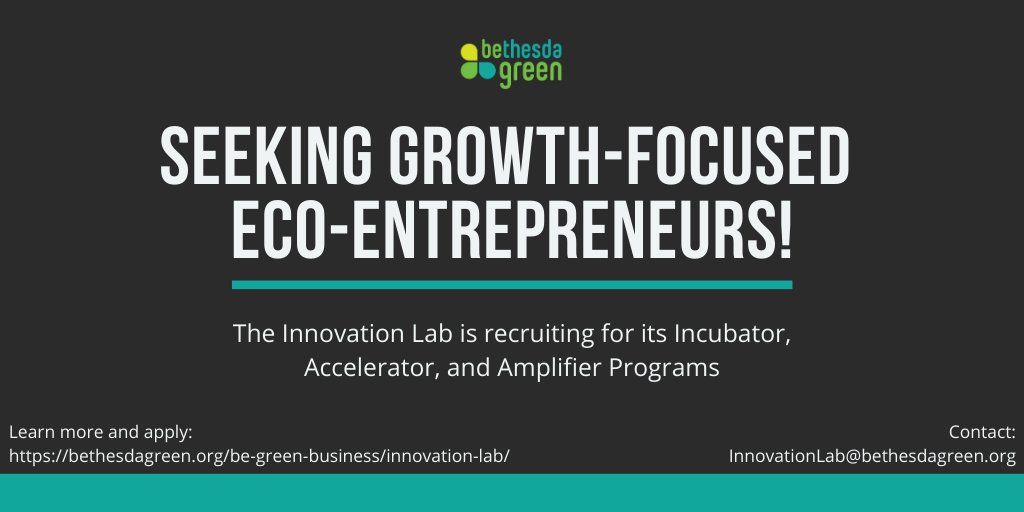 Attn #entrepreneurs! #BGInnovationLab is now recruiting! Idea-stage through growth-stage companies welcomed. Accelerator apps due 10/4. 

Learn more: ow.ly/BD1g50BlhJm 

#startups #DMV #entrepreneurship <a href="/BeGreenBusiness/">Bethesda Green's Innovation Lab</a>