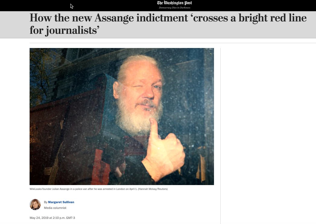 Despite that, it was fairly accepted in liberal circles (and media ones) that prosecuting Assange would be a grave threat to press freedom.Now Trump DOJ is doing it, and liberals are silent-to-supportive because Assange hurt Hillary & liberals want him imprisoned for *that*.