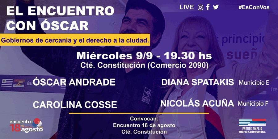 ⚠️ Hoy ❗️

🗣 Gobiernos de cercanía y el derecho a la ciudad

🌀Charlamos con colectivos sociales y vecinos. 
🌀Nos encontramos 😎

<a href="/CosseCarolina/">Carolina Cosse</a> 
@EsconDiana 
<a href="/nicolasalsur/">Nicolás Acuña</a>