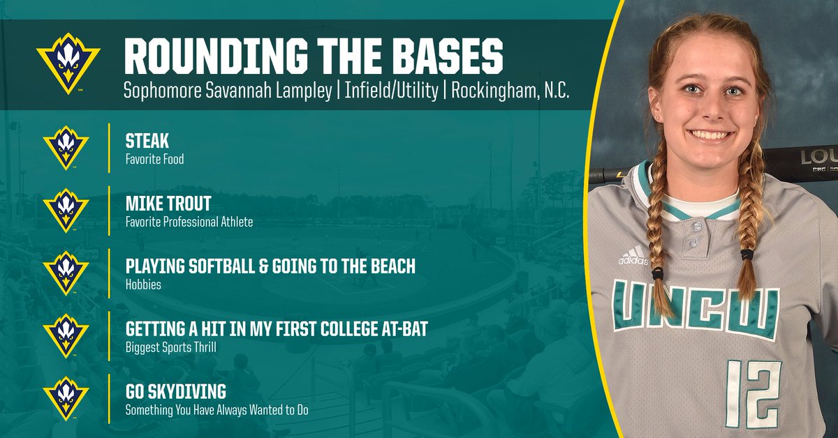 UNCWsoftball's tweet photo. Sophomore infielder/utility player @savannahlampley is the subject of today's edition of "Rounding the Bases" 

#HawkYeah #SeahawkSoftball #mambahawk https://t.co/8bAoRvAFY2