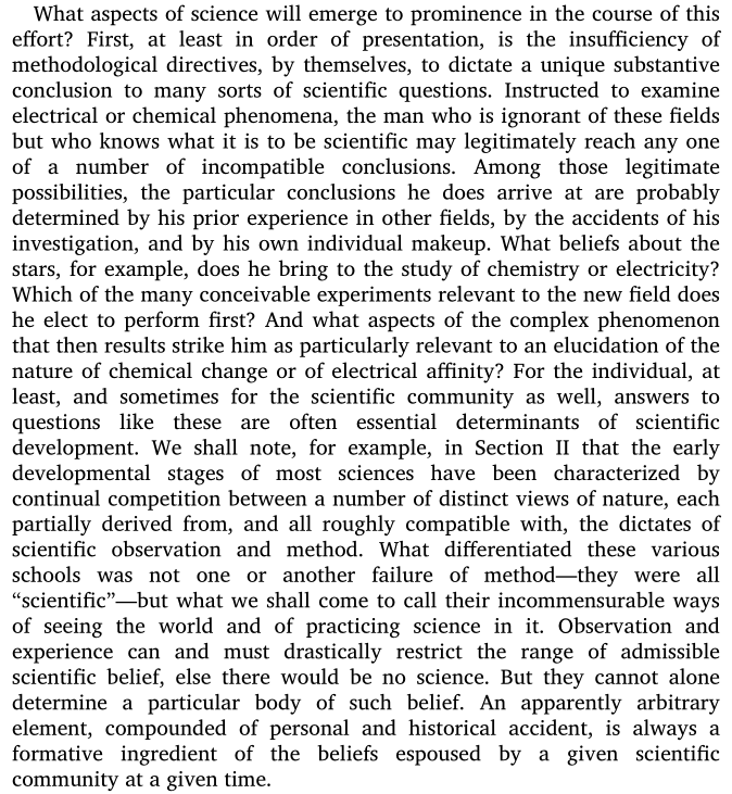 Methodology alone cannot reach any single conclusion, even given the same facts.(To me this sounds similar to Duhem's underdetermination  https://plato.stanford.edu/entries/scientific-underdetermination/ and I'd love to hear how this compares to Feyerabend whom I've not read)