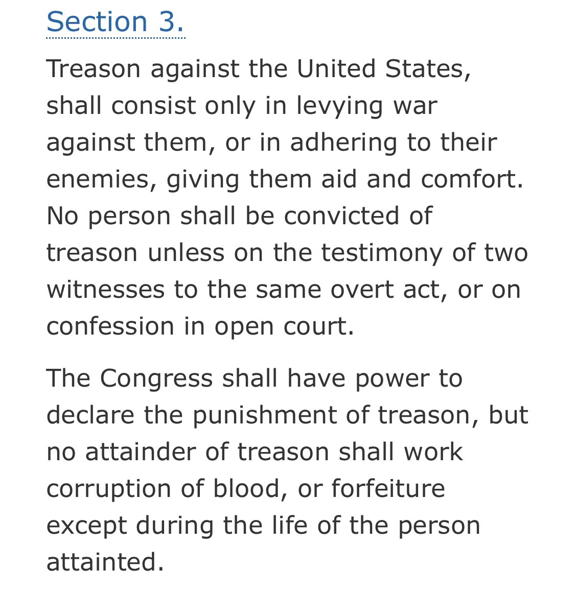 That’s right.354 bipartisan members of the House of Representatives agree that Trump’s actions gave aid to the enemy.That is the Constitutional definition of treason./17