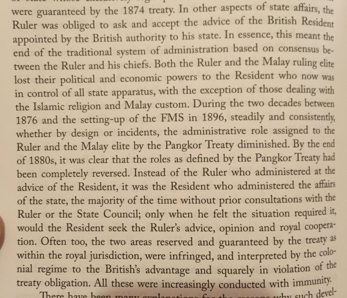 20 years after Pangkor, the roles of the sultan and the resident were completely reversed. The sultan was the advisorThe resident was the ruler