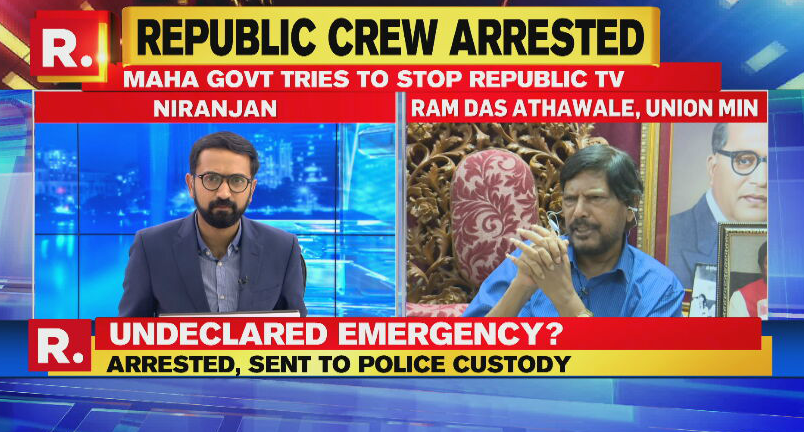 republic's tweet photo. #LIVE on #FreeRepublicReporter | Union Minister Ramdas Athawale reacts to Republic's crew arrest. 

Tune in to watch here - https://t.co/RZHKU3wOei https://t.co/w1AdfQinIq