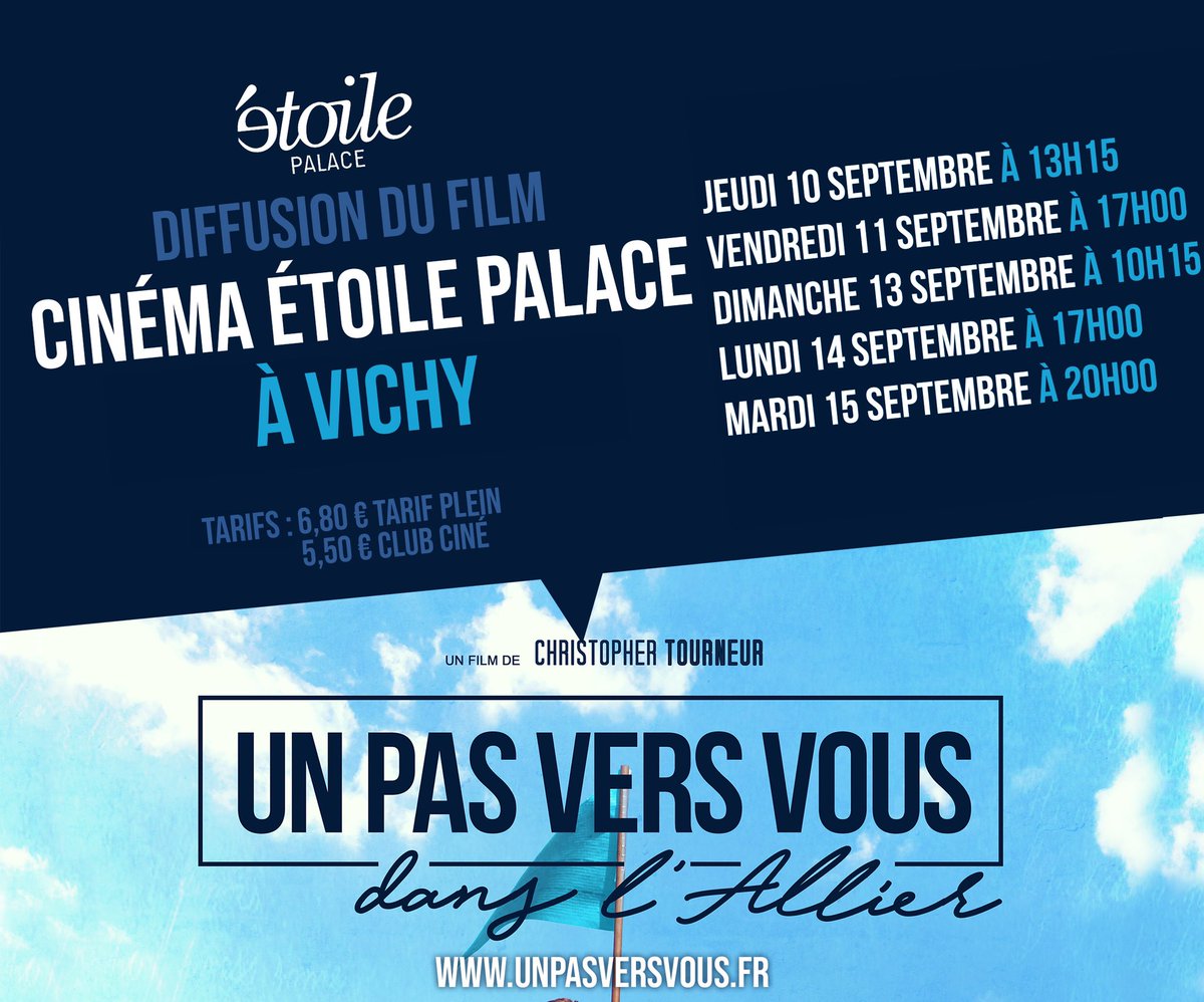 unpasversvous's tweet photo. Nouveau programme disponible pour découvrir votre film « Un Pas Vers Vous dans l’Allier » au @cinemavichy ! A très bientôt 🍿#UPVVA #allier #vichy #cinema #projection #decouverte #programmation #experience #bourbonnais @StefanCOLOMB https://t.co/XypVqRffgp