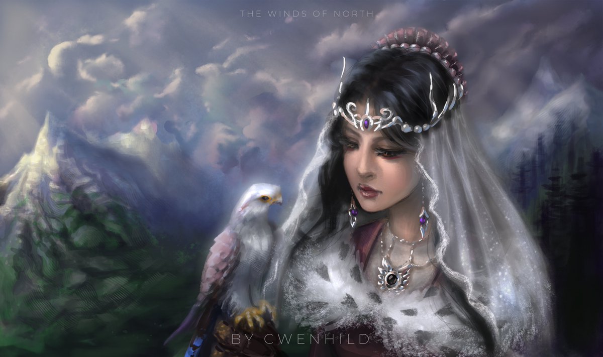 CwenhildGoldrun's tweet photo. #QueenYsonna, one of the main characters from my story #TheWindsOfNorth. The bird on her hand is a blue-tail, the fastest flying bird in #Alassia. She uses it to send messages to the Duchy of #Aldach.
#ArtistOnTwitter #drawings #illustration
#amwriting #amwritingfantasy #fantasy https://t.co/iscIvUMQ2X