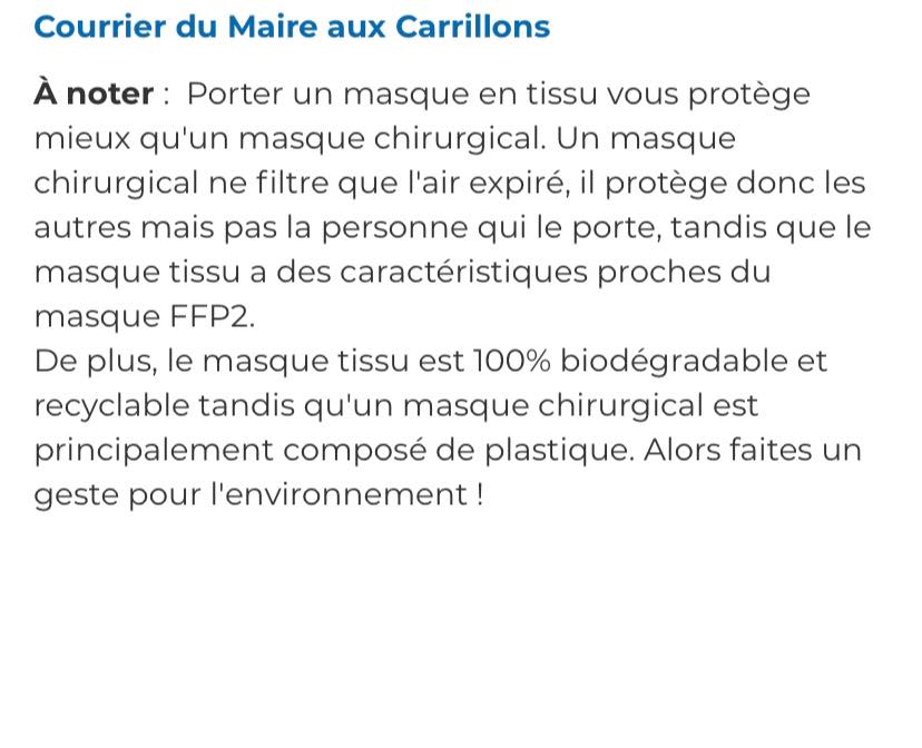 E_Roth's tweet photo. Le maire de #carrieressseine vantait les mérites écologiques et biodégradables des masques en tissu... il distribue aujourd’hui aux Carrillons des masques en polypropylène... 
https://t.co/zwNhqBFTPF https://t.co/DJWnfvT3DE