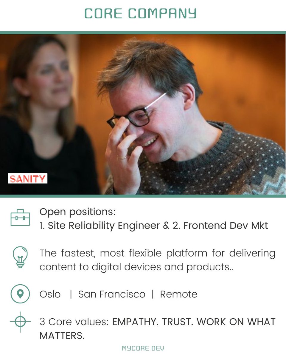 MyCoreDev's tweet photo. New core company! @sanity_io 
https://t.co/VGCG0fwiA2
If you would like your company to be featured share your core on our website and send us an email to: hello@mycore.dev 👋😀
#techjobs #techteam #devlife #developerlife #developer #programmer #softwareengineer #frontenddev https://t.co/zvKkIuMHxl