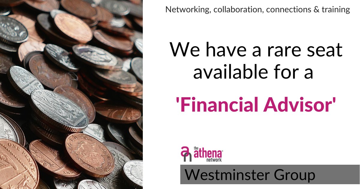 AthenaLondon's tweet photo. Our Westminster Group is looking for a Financial Advisor. Are you or do you know one who would like to join?

Get in touch for more information or if you know anyone who would be interested in joining.

#WednesdayWish #AthenaCentralLondon #Connections #Networking #magentatribe https://t.co/lsUmQDJtlU