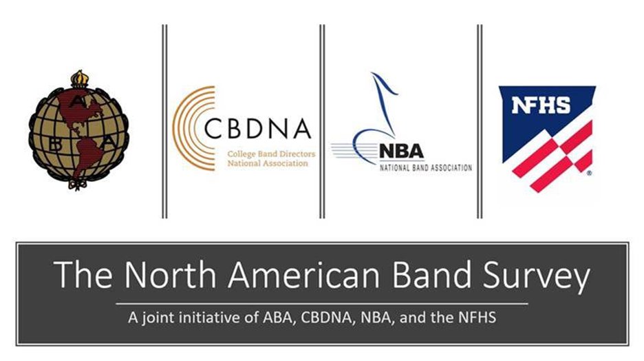 Calling Band Directors of ALL Levels to Complete the North American Band Survey!
 
This joint effort between <a href="/NFHS_Org/">NFHS</a> <a href="/CBDNA_National/">CBDNA</a> <a href="/NatBandAssoc/">National Band Association</a> &amp; ABA will help us compile and create helpful information for YOU moving forward! 🎶
tinyurl.com/y2byfjck