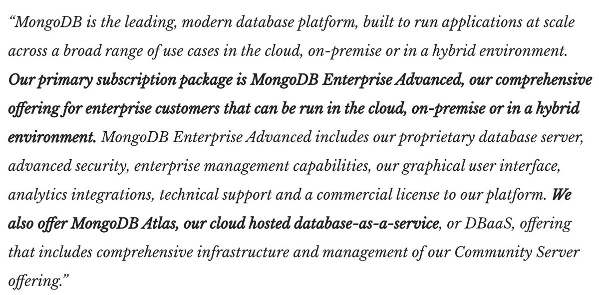 MongoDB started as a traditional open source enterprise vendor. From their S-1 