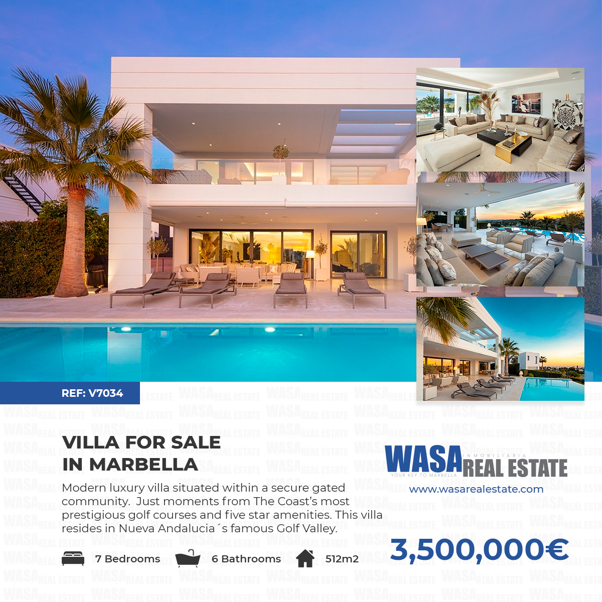 Modern #luxury villa situated within a secure gated community. Just moments from The Coast most prestigious golf courses and five star amenities. Located in #NuevaAndalucia famous #Golf Valley.

🏡 512m2
🛏 7 Bedrooms
🛁 6 Bathrooms
✅ bit.ly/3k0Uj2m

𝐑𝐄𝐅: 𝐕𝟕𝟎𝟑𝟒