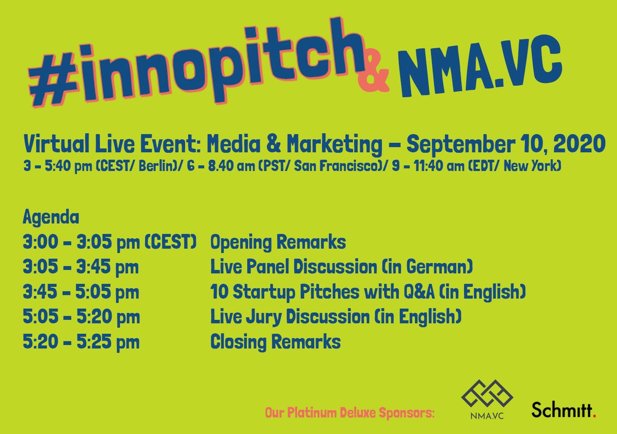innopitch's tweet photo. 👉These are the 10 startups pitching tomorrow at #innopitch!👇
🚀@Ceretai1
🚀 #faktual
🚀@contentflowlive
🚀@WoofyHQ
🚀@autoretouch
🚀@appixapp
🚀@ZAUBARcompany
🚀@bottalk_de
🚀#SonoBeacon GmbH
🚀@moneyverbs
See you at #innopitch in cooperation with
@NMA_vc, start 3pm. https://t.co/90FsaJ2ldQ